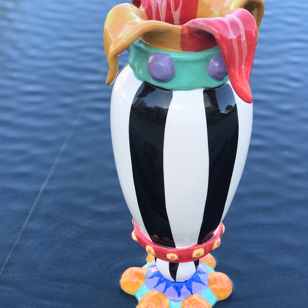 Mardi Gras / Jester Whimsical Multicolor Ceramic  Vase - Picture 2 of 7